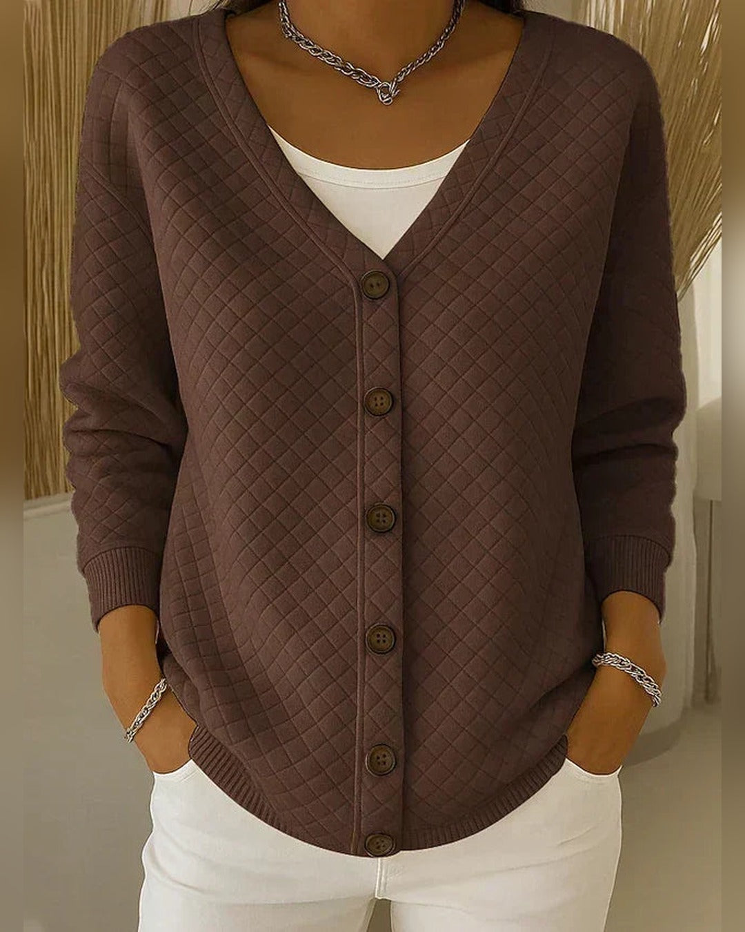 Rosa | Strickjacke mit Rautenmuster