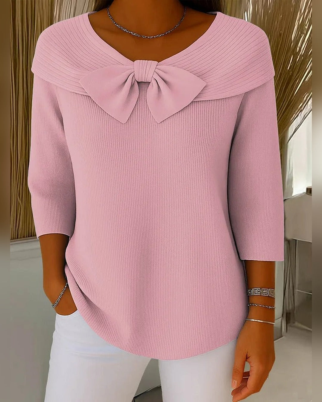 Sonja™ | Sweter z kokardą i okrągłym kołnierzem