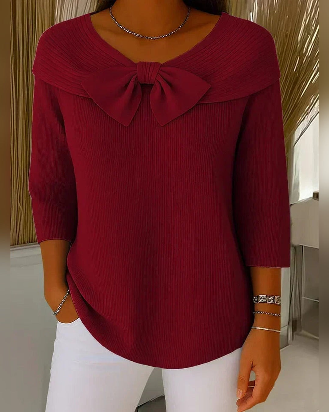 Sonja™ | Sweter z kokardą i okrągłym kołnierzem
