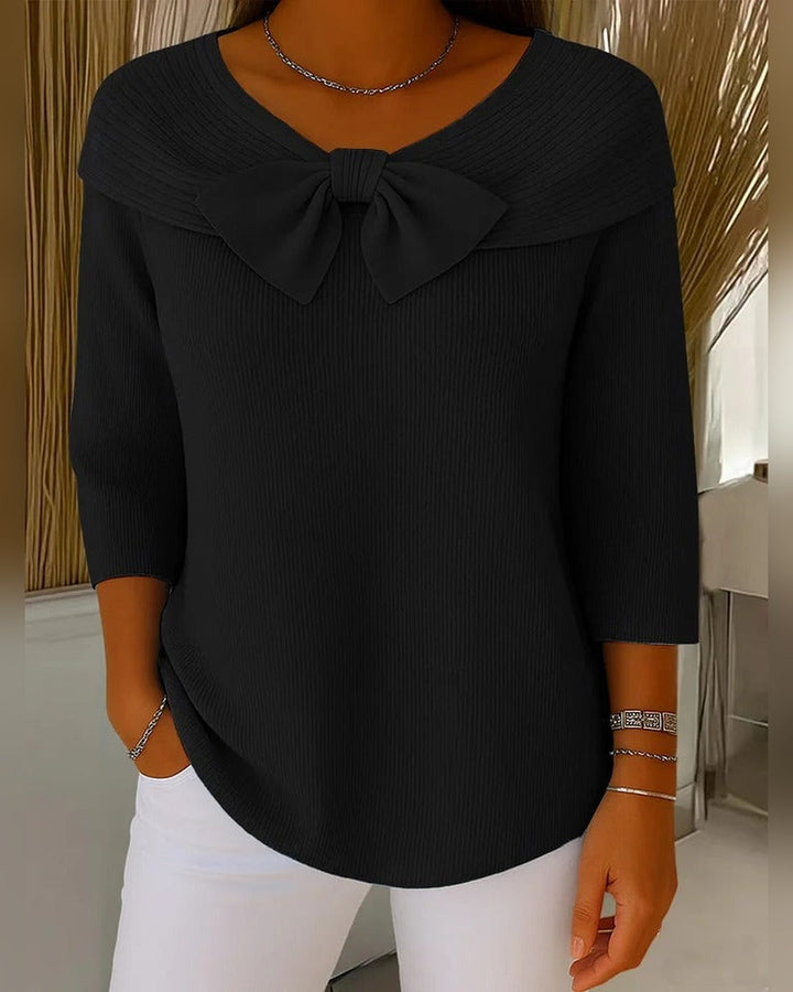 Sonja™ | Sweter z kokardą i okrągłym kołnierzem