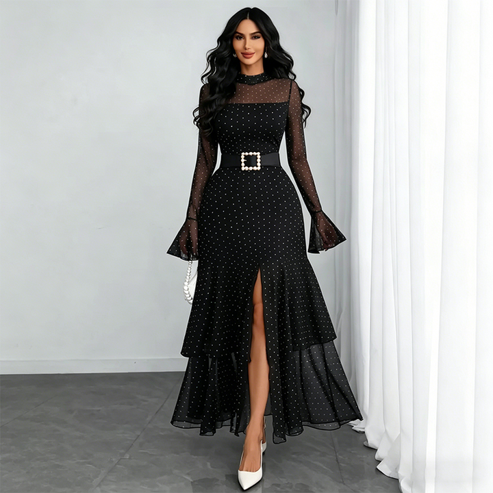 Celestyna™ | Elegancka Sukienka Wieczorowa ze Stójką i Rozcięciem