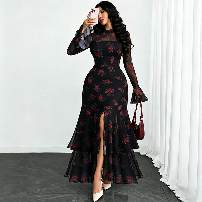 Celestyna™ | Elegancka Sukienka Wieczorowa ze Stójką i Rozcięciem