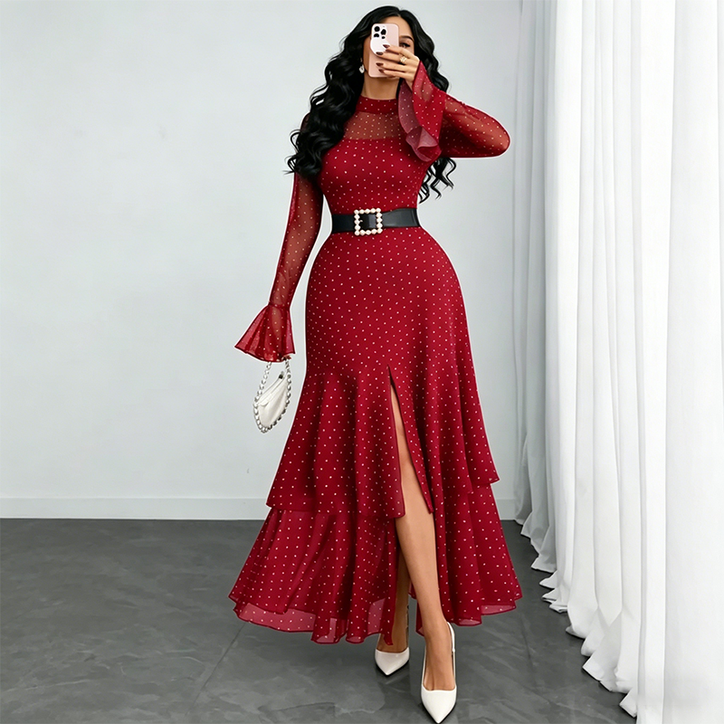 Celestyna™ | Elegancka Sukienka Wieczorowa ze Stójką i Rozcięciem