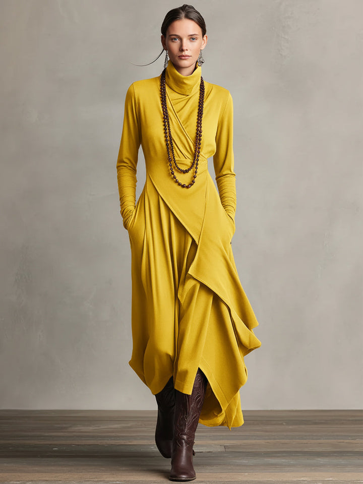 Boho™ | Sukienka maxi z golfem i asymetrycznym drapowaniem